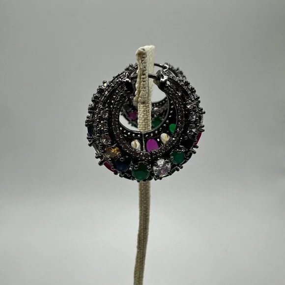 Statement cz rhinestone, possible gemstones in black "silver" earrings! - Picture 6 of 15